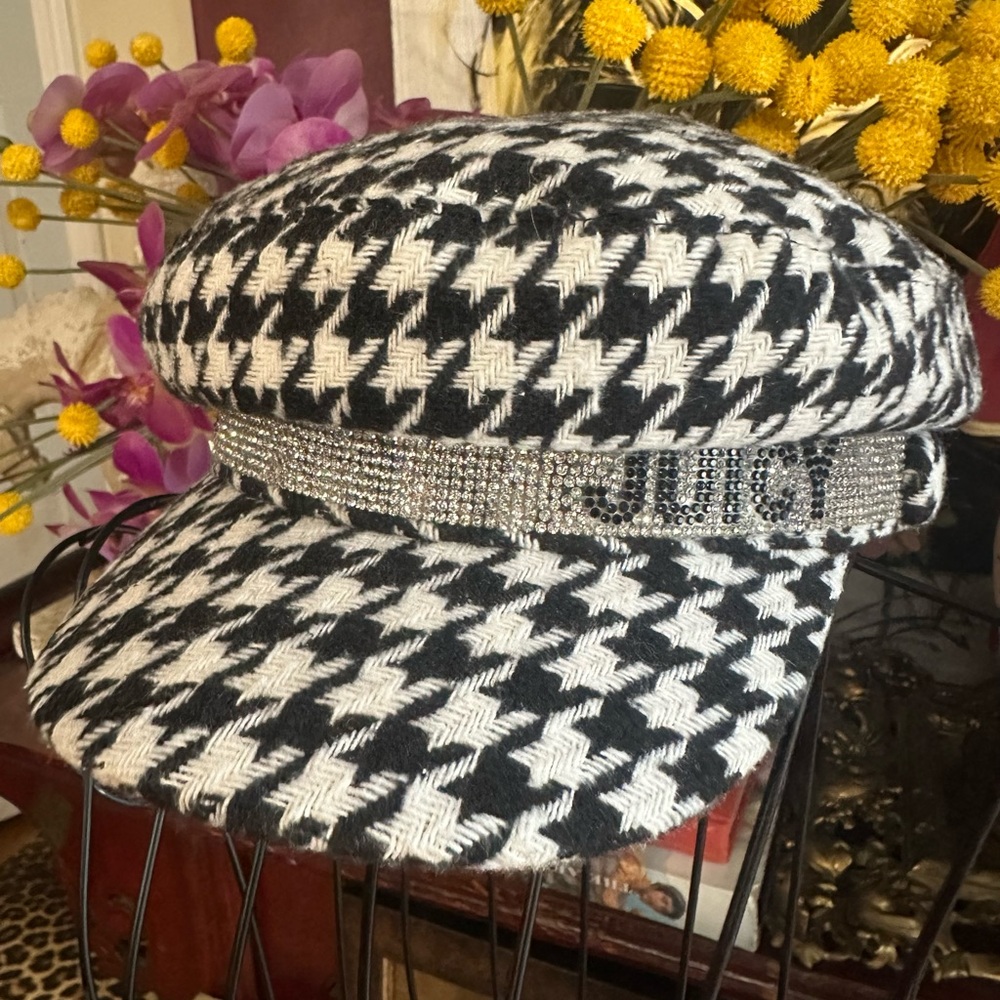 Juicy Couture Black Newsboy Fashion Hat Visor Cap Beret With Bling One Size!